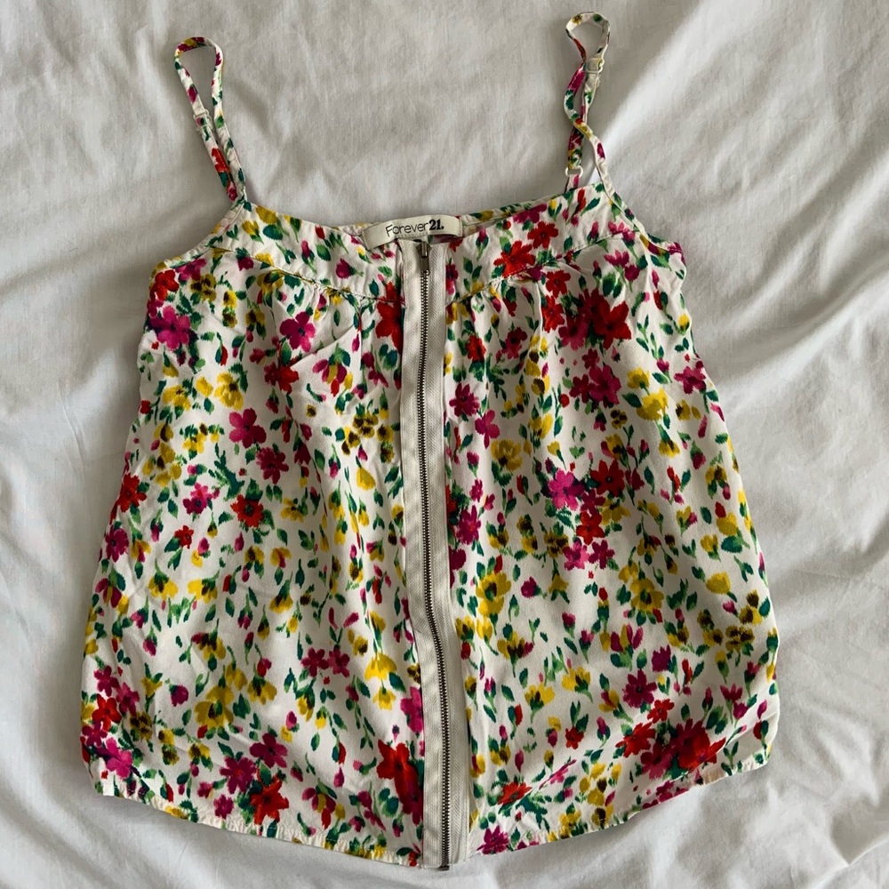 Y2K F21 Floral Print Front Zip Tank Top - Picture 4 of 8